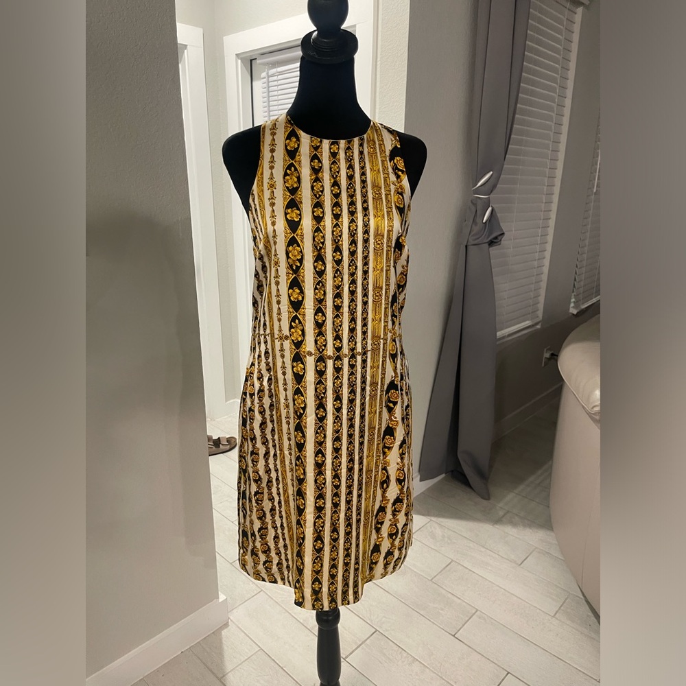 Vintage unbranded baroque print silk sleeveless dress Sz S